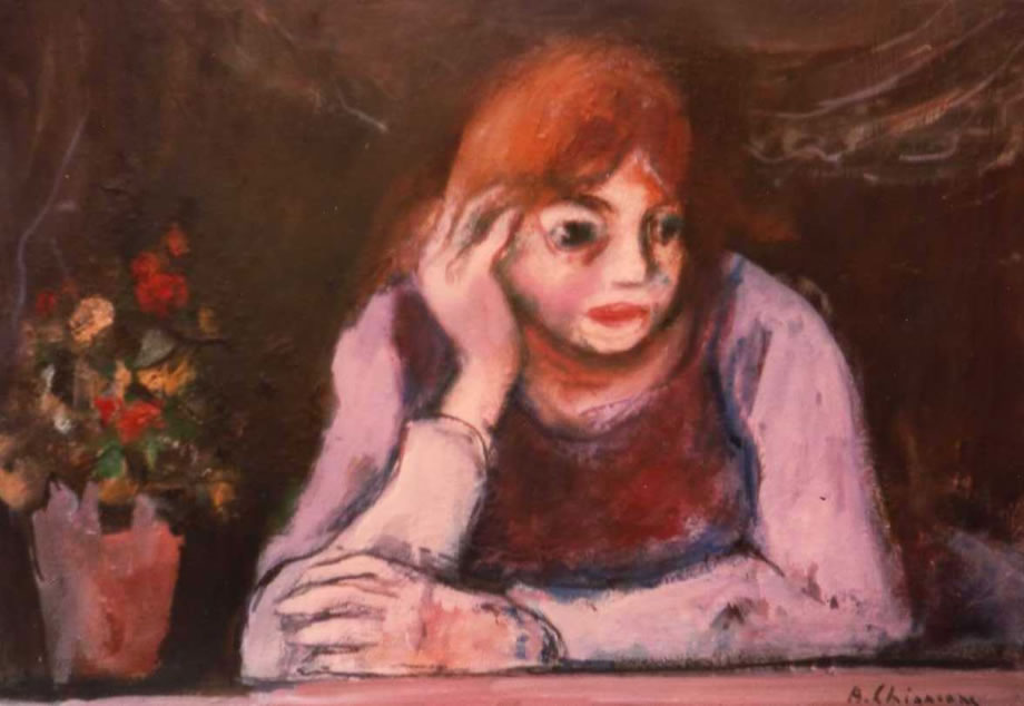 Figura alla finestra, 1984, olio su tela, cm 50x 70, esposta all’Expo Arte di Bari 1985, Caserta, collezione privata